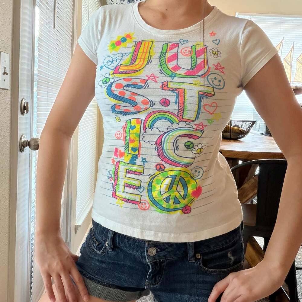 Justice Girls Graphic Print Logo Short Sleeve T-Shirt